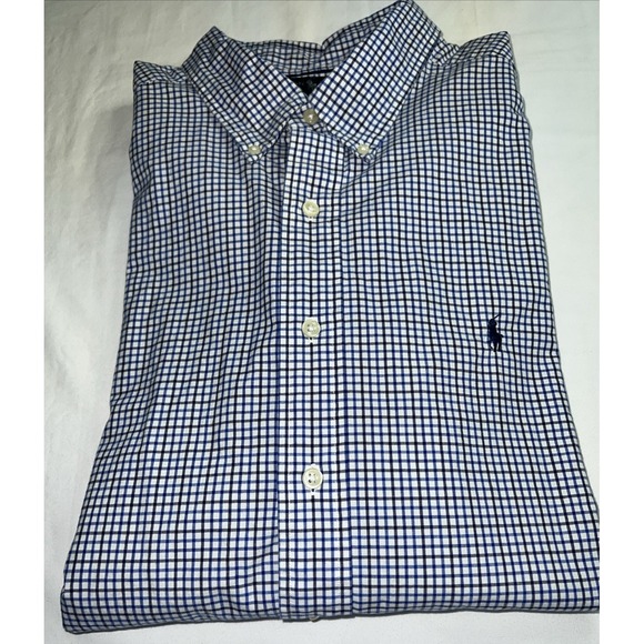 Ralph Lauren Classic Fit Men's Button Down Shirt Size XXL Blue Gingham Logo E11 - Picture 15 of 16